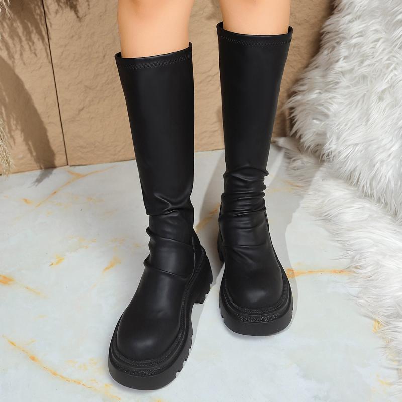 Women'S Shoes For Fall - Sexy zwarte dikke zool kniehoge laarzen