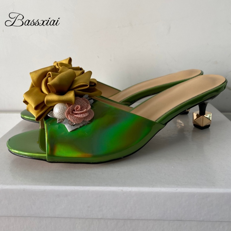Women'S Shoes Kitten Heels - Crystal Decor Handgemaakte Bloem Sandalen Vrouwen