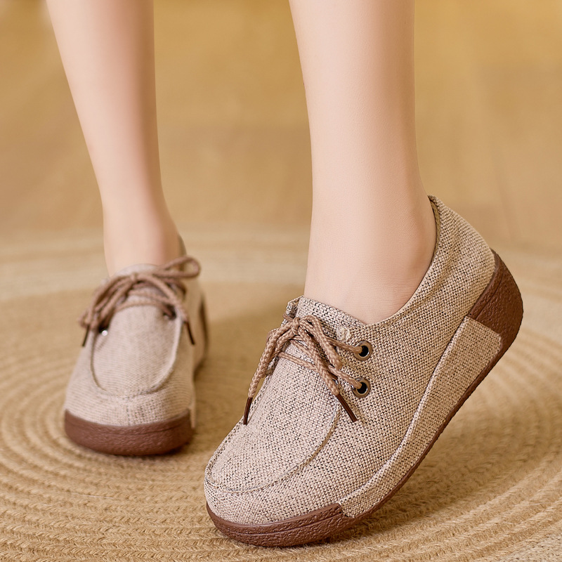 Women'S Shoes For Fall - Damesplatformmocassins met ronde neus, leren veters,