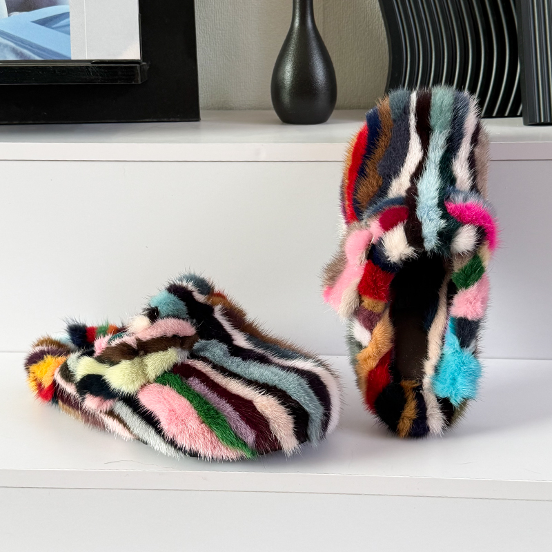 Women Shoes For Winter - Damesmuiltjes en klompen Nertsenbontpantoffels Winter Damespantoffels