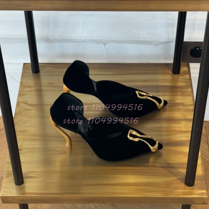 Women Shoes Model - Metalen Decor Zwart Suede Cover Hak