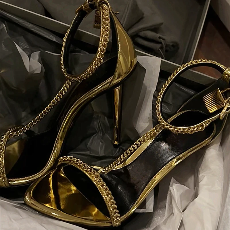 Gold Chain Sandal - Gouden ketting T-vormige open teen dames