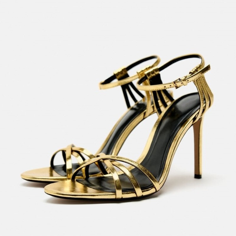 Gold Chain Sandal - Modieuze minimalistische goud-zilveren holle hoge hakken