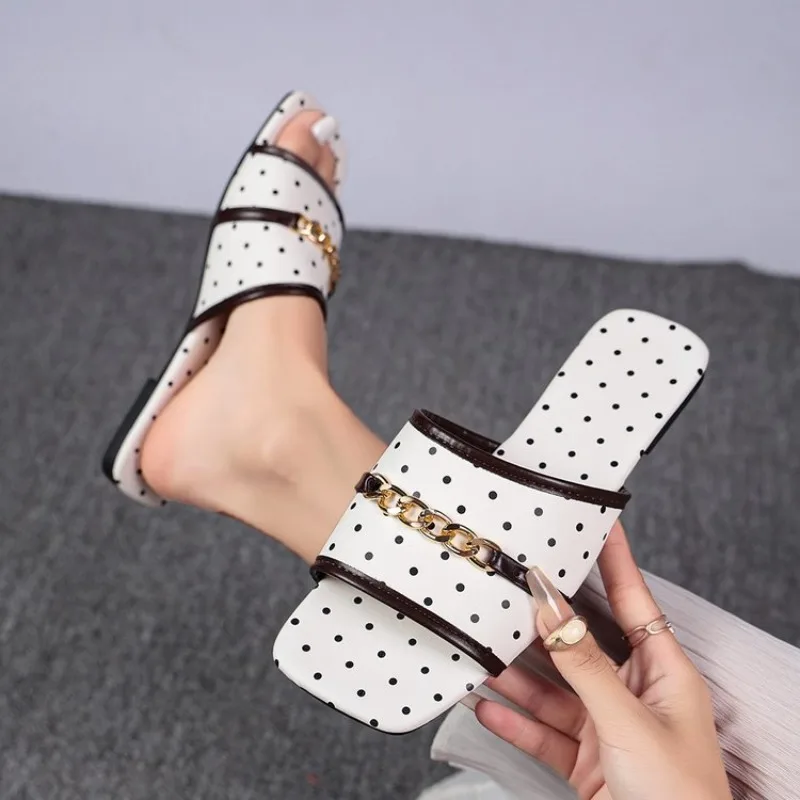 Dames vierkante open teen polk - Gold Chain Sandal recensie en prijs