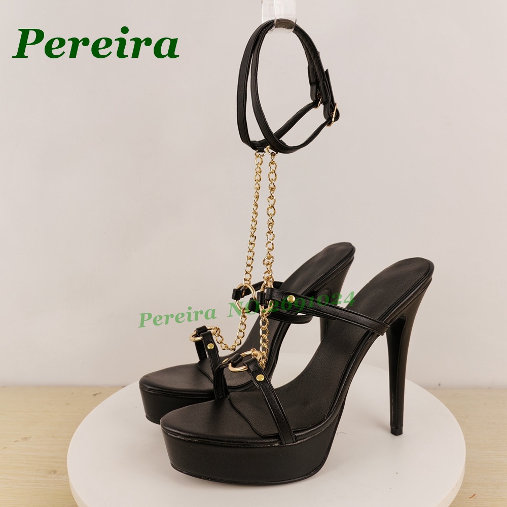 Zwarte plateau stiletto hakken - Gold Chain Sandal recensie en prijs