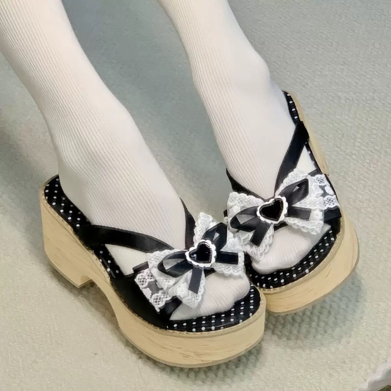 Sweet Bow Wood Grain Dikke Bod - Women Shoes Japan recensie en prijs