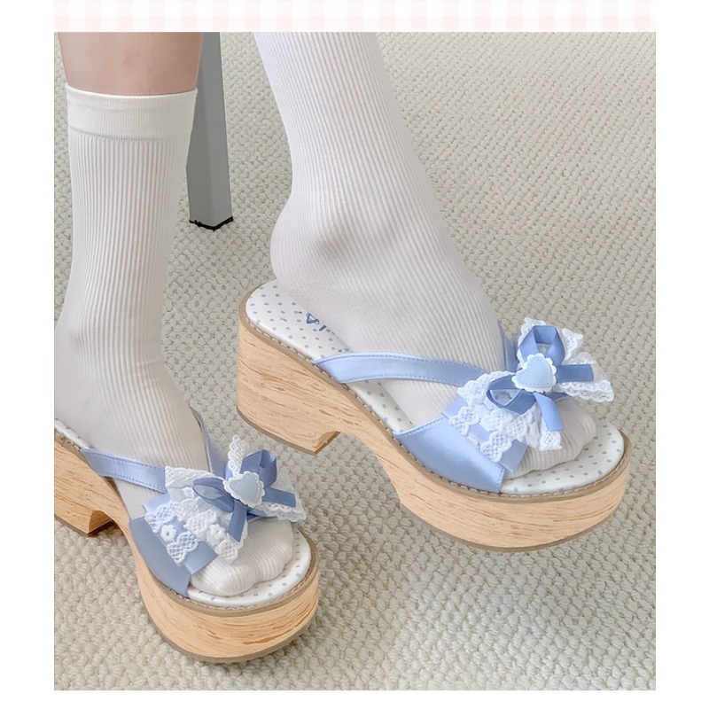 Sweet Bow Wood Grain Dikke Bod - Women Shoes Japan recensie en prijs